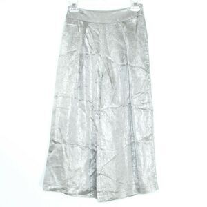 JOA Womens Pants Lurex Crinkle Culottes Shimmery Wide Leg Crop Silver Size XS EW